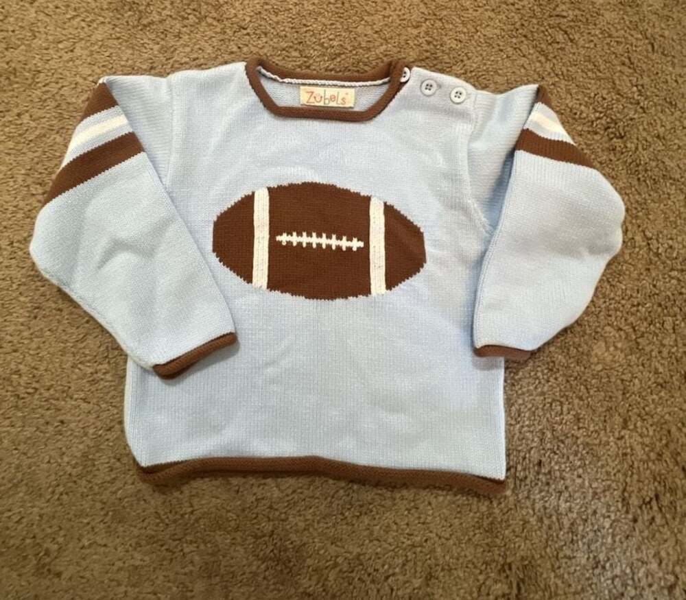 Zubels Football Cotton Knit Sweater Light Blue Brown Size 24/2